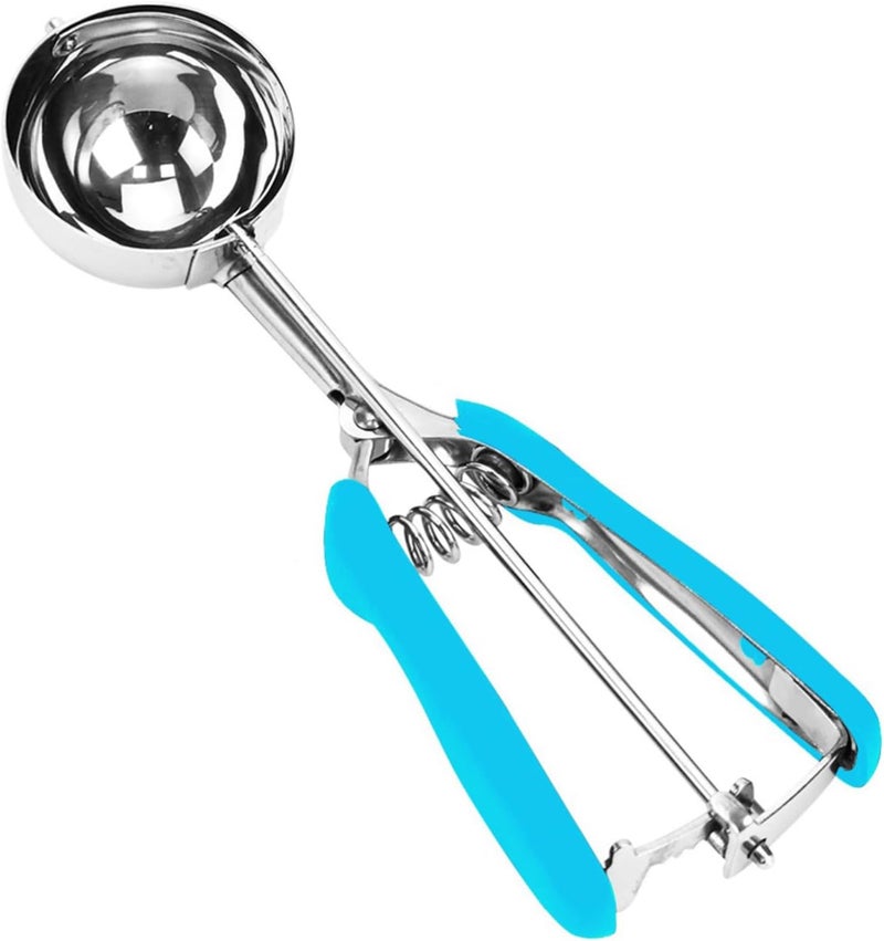LLESCA Ice Cream Scoop, Cookie Scoop, 4Tbsp/ 60ml/ 2oz Cookie Scoops for Baking, 18/8 Stainless Steel Cookie Scooper for Baking, Ice Cream Scooper with Trigger Release, Cookie Dough Scoop, Non-slip Blue Grip - Image 1